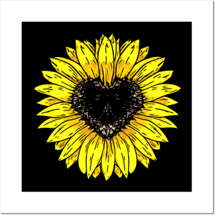 Sunflowers heart, yellow flowers, cute design Posters and Art